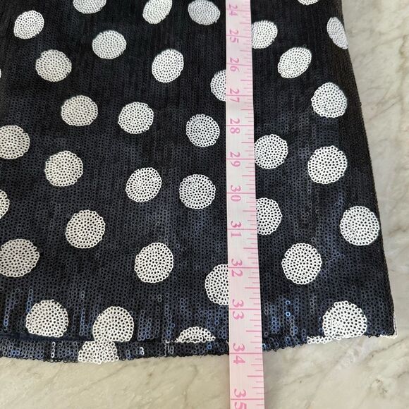 M by Maia Navy/White Stretch Sequin Polka Dot Exposed Back Zipper Sheath Dress 2 - Picture 8 of 9